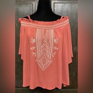 Charlotte Russe oversized open shoulder SW burnt Orange blouse. Size Medium